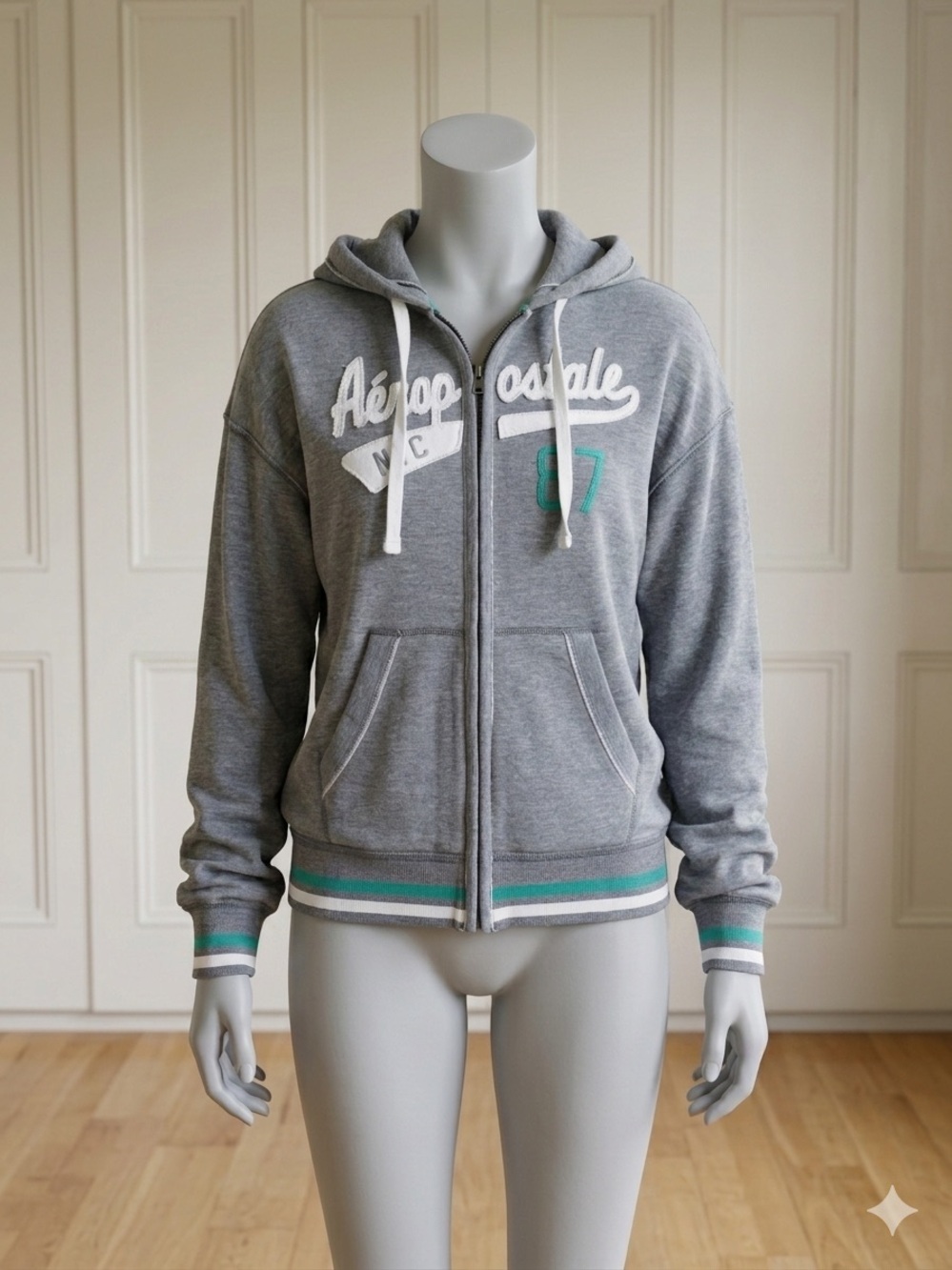 Aeropostale Gray Zip Hoodie with Teal Trim